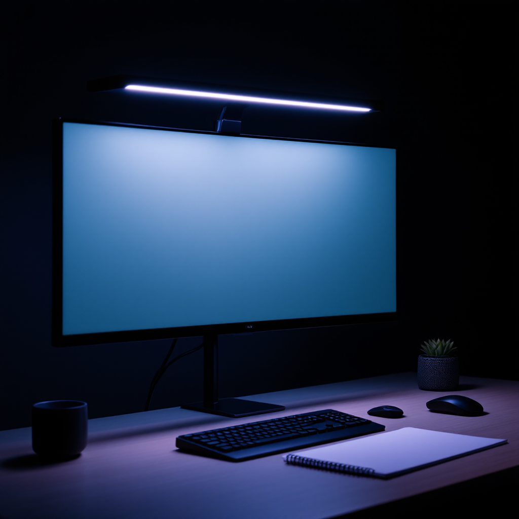 Monitor light bar on a clean minimal desk