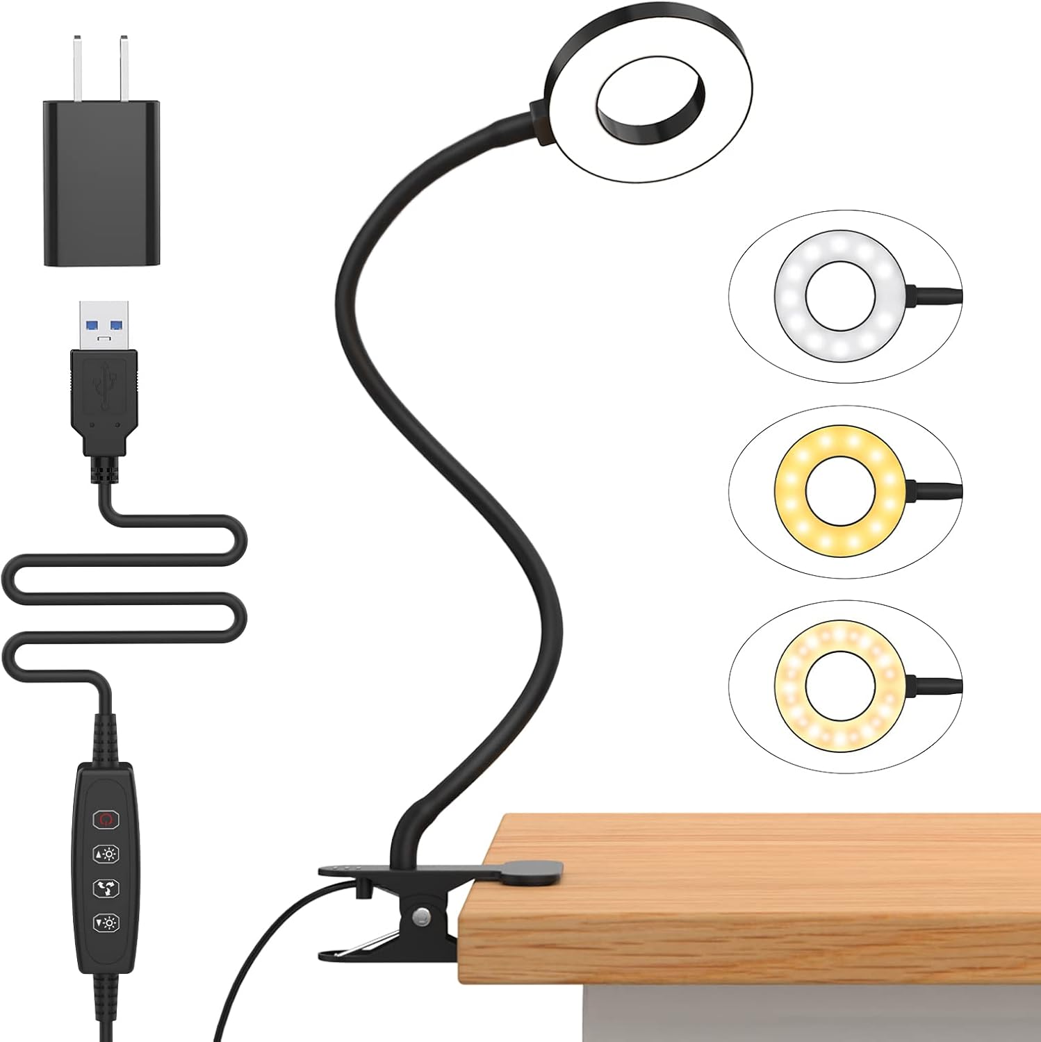 Flexible gooseneck clip-on reading light