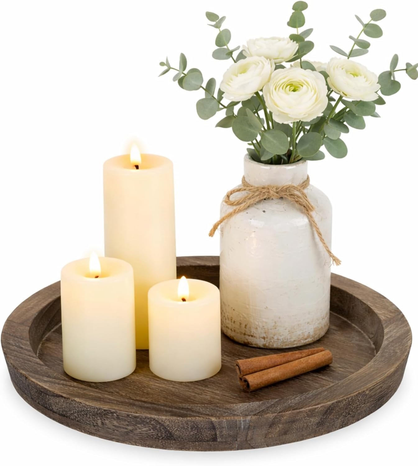 Round natural wood nightstand tray