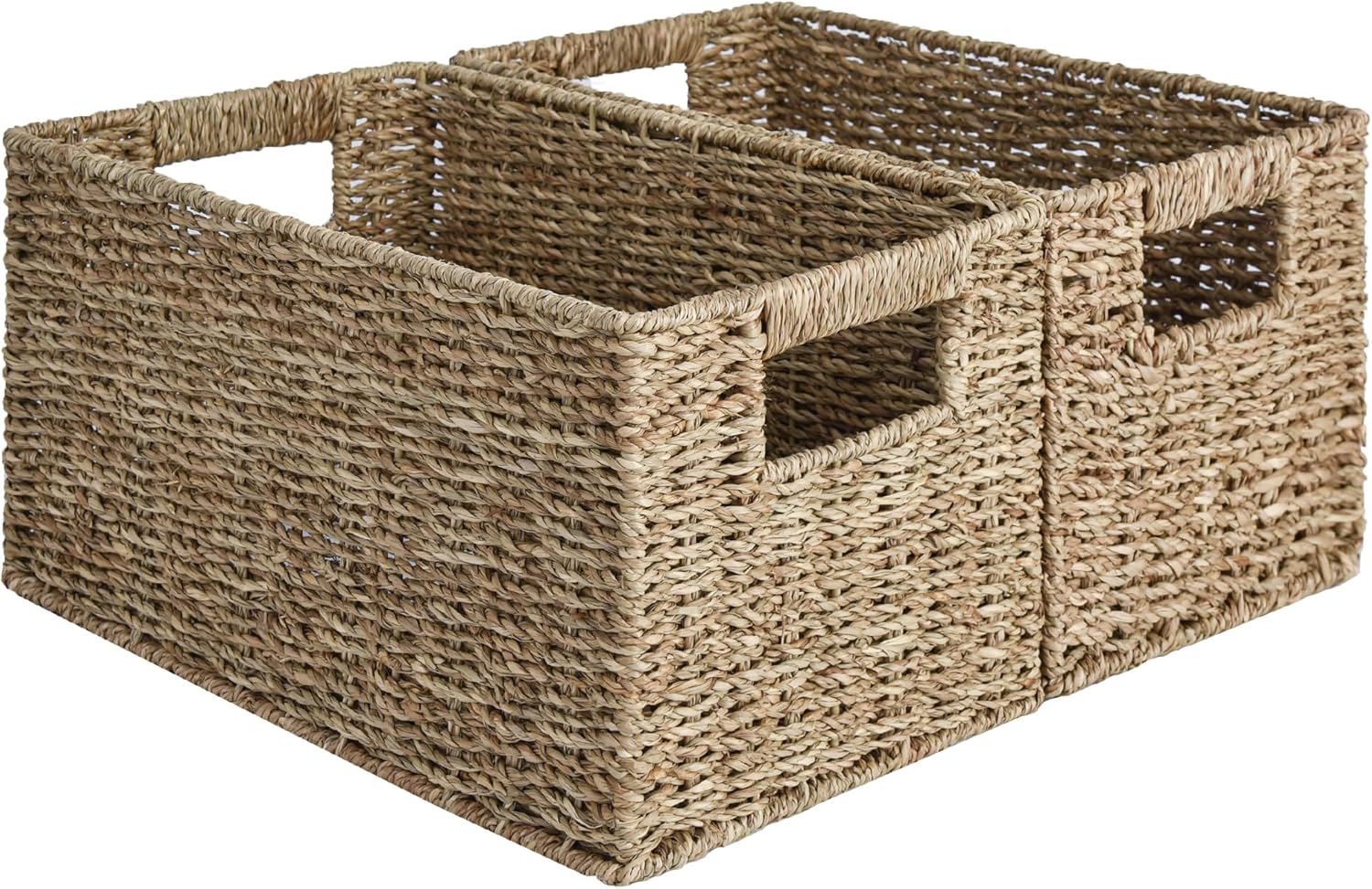 Natural seagrass storage baskets set of 2 with cut-out handles