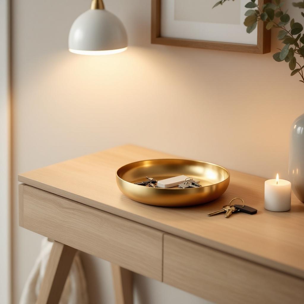 Gold ceramic key tray bowl for entryway organization