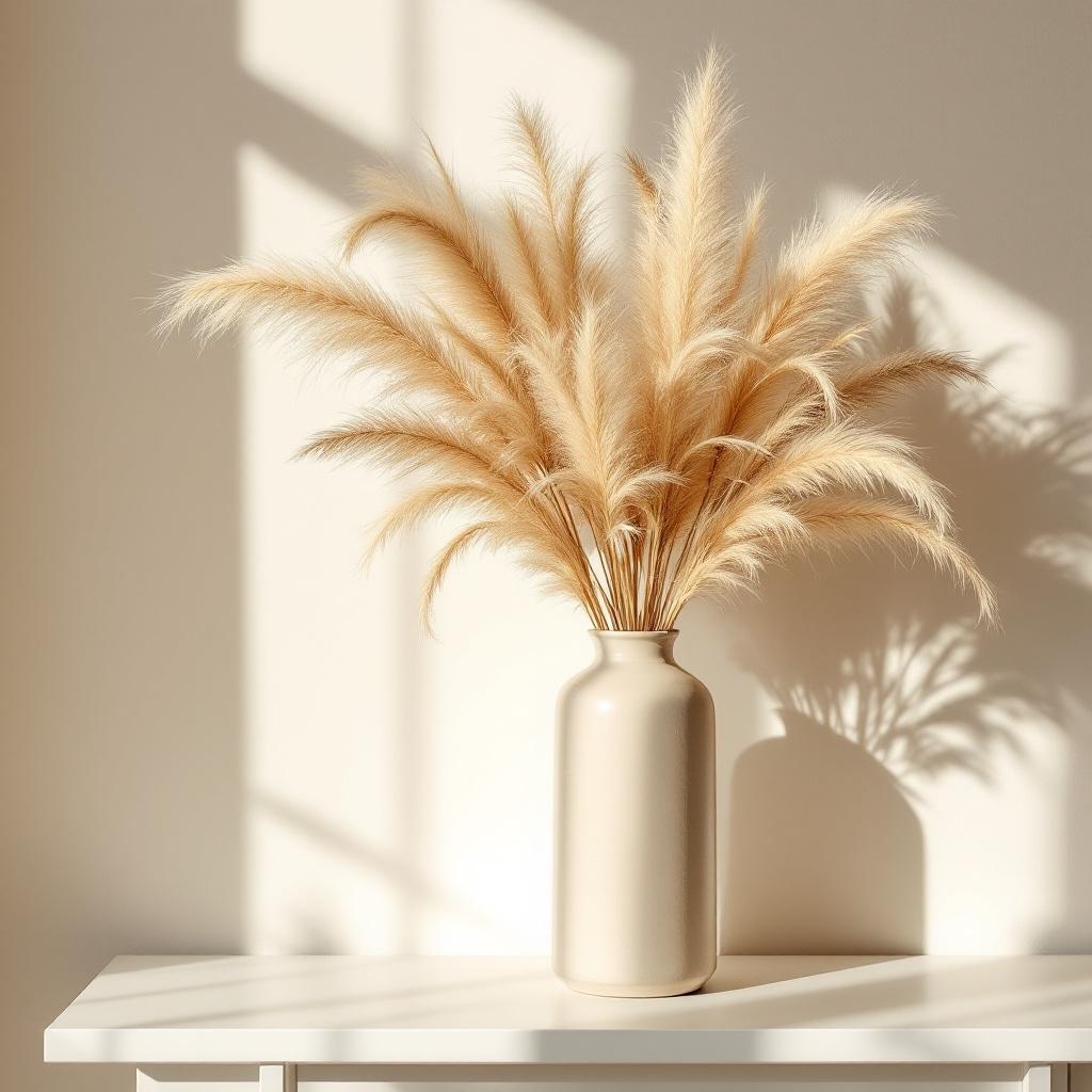Dried pampas grass and bunny tail stems in natural cream tones