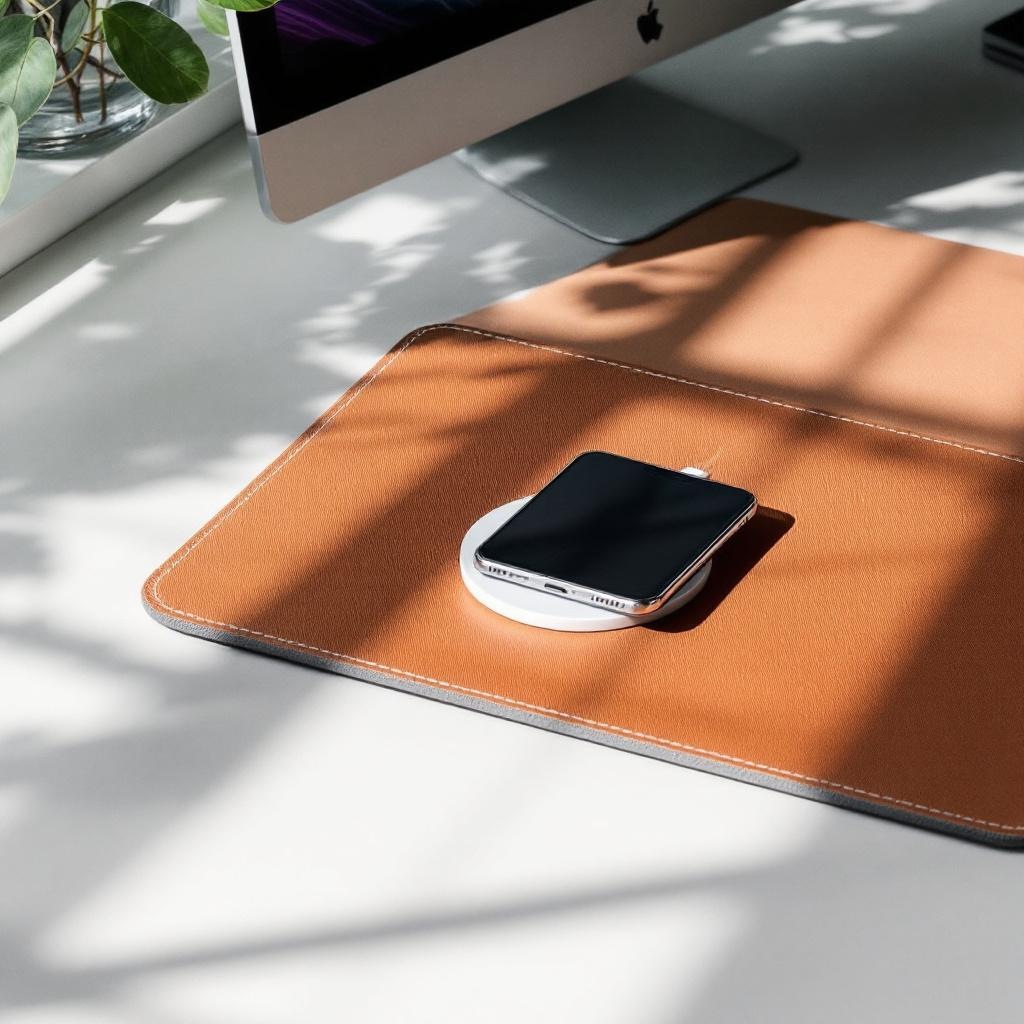 Slim wireless charging pad in white for desk or nightstand
